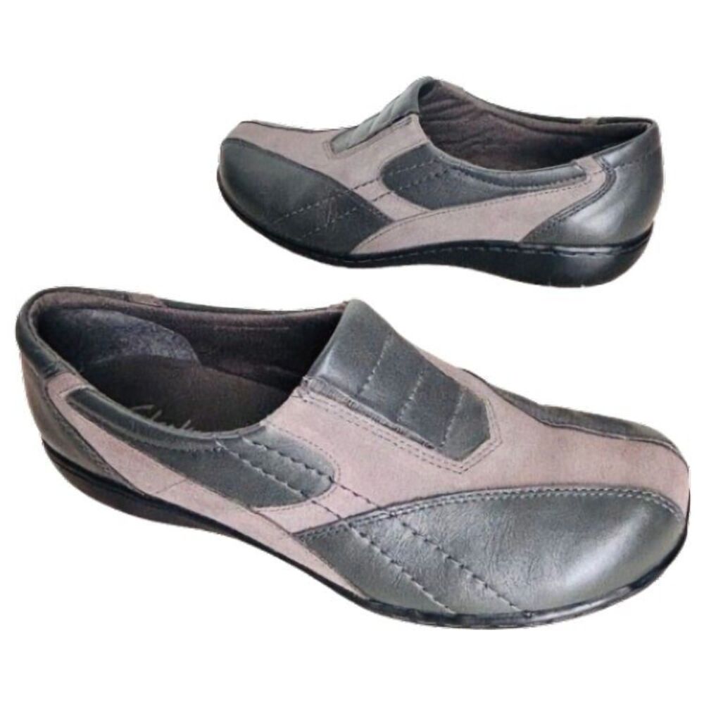 Clarks Bendables Shoes 7.5 Gray Leather Slip On Loafers Comfort Great for Fall